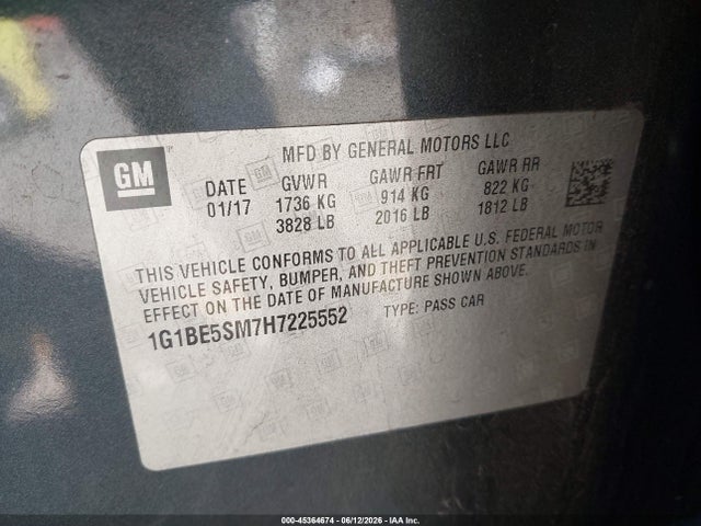 1G1BE5SM7H7225552 Chevrolet Cruze Lt Auto