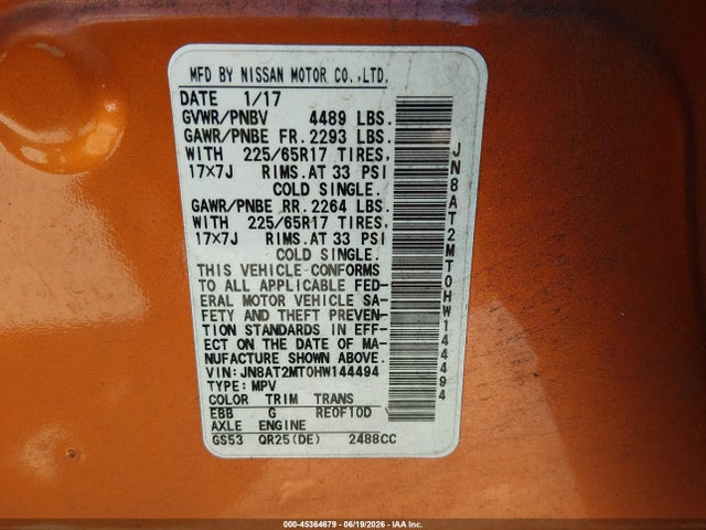 Nissan ROGUE S 2017 JN8AT2MT0HW144494 Image 9