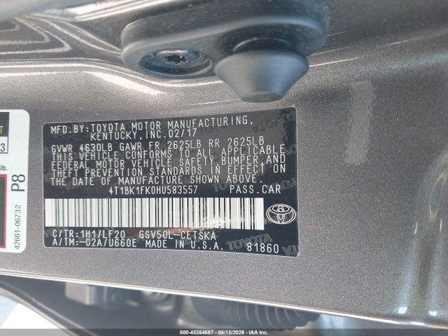 2017 Toyota Camry Xse V6 მანქანა იყიდება აუქციონზე, vin: 4T1BK1FK0HU583557, აუქციონის ნომერი: 45364687