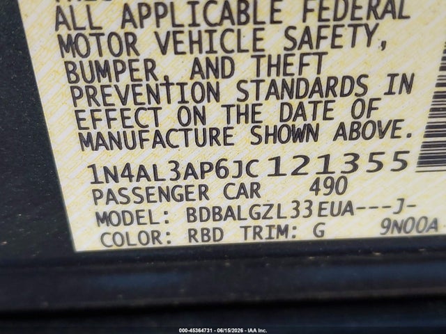 Nissan Altima 2.5 S 2018 1N4AL3AP6JC121355 Image 9