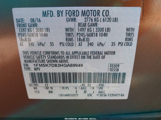 Продажа на аукционе авто 2017 Ford Explorer Xlt, vin: 1FM5K7D83HGA69949, номер лота: 45364746