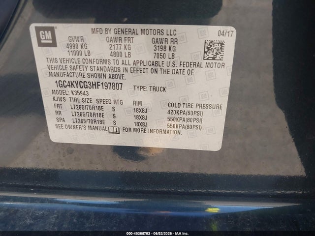 1GC4KYCG3HF197807 Chevrolet Silverado 3500hd Wt