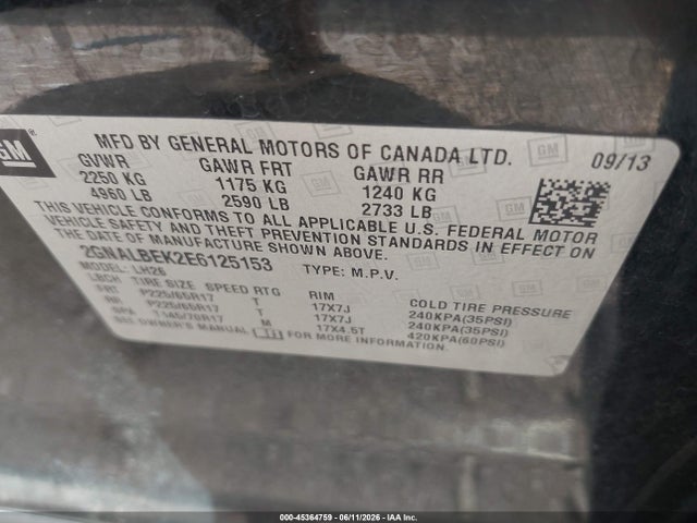 Продаж на аукціоні авто 2014 Chevrolet Equinox Lt, vin: 2GNALBEK2E6125153, номер лоту: 45364759
