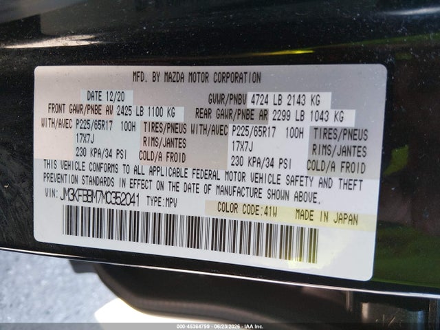 Aukcja sprzedaży 2021 Mazda Cx-5 Sport, vin: JM3KFBBM7M0352041, numer aukcji: 45364799