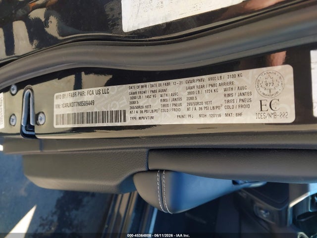 1C4RJKDT7N8509449 Jeep Grand Cherokee L Overland
