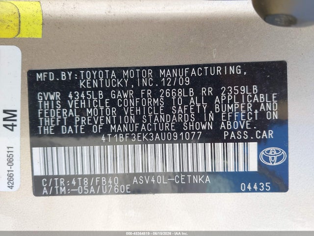 Продаж на аукціоні авто 2010 Toyota Camry Le, vin: 4T1BF3EK3AU091077, номер лоту: 45364819