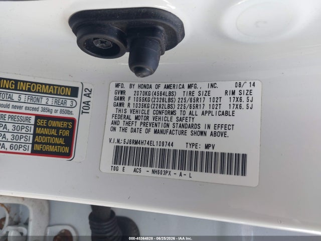 Продаж на аукціоні авто 2014 Honda Cr-v Ex-l, vin: 5J6RM4H74EL109744, номер лоту: 45364828