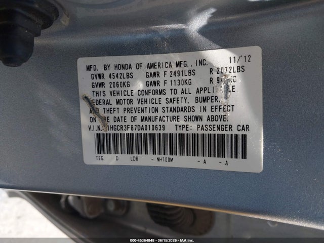 Aukcja sprzedaży 2013 Honda Accord Ex-l V-6, vin: 1HGCR3F87DA010639, numer aukcji: 45364848