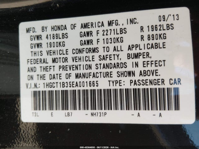 Honda Accord Lx-s 2014 1HGCT1B35EA001665 Image 9