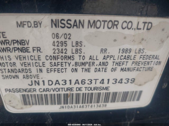 Aukcja sprzedaży 2003 Nissan Maxima Gle, vin: JN1DA31A63T413439, numer aukcji: 45364968