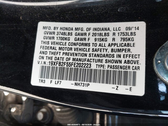 Honda Civic Lx 2015 19XFB2F55FE202223 Image 9