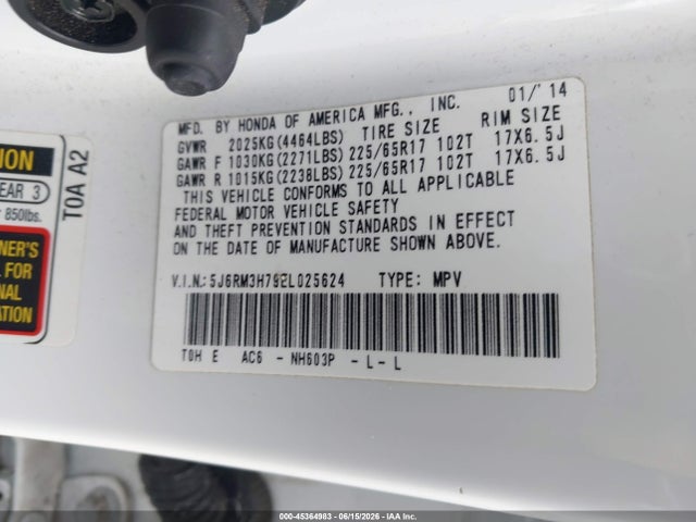 5J6RM3H79EL025624 Honda Cr-v Ex-l