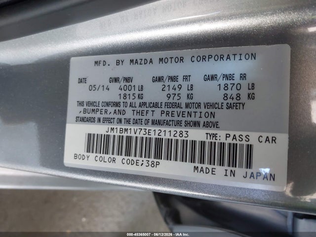 JM1BM1V73E1211283 Mazda Mazda3 I Touring