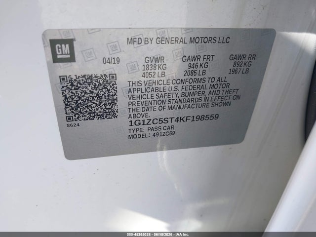 1G1ZC5ST4KF198559 Chevrolet Malibu 1fl
