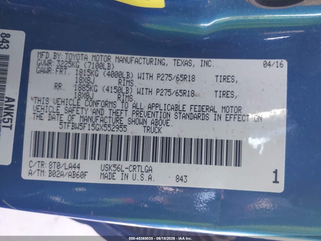 5TFBW5F15GX552955 Toyota Tundra Limited 5.7l V8