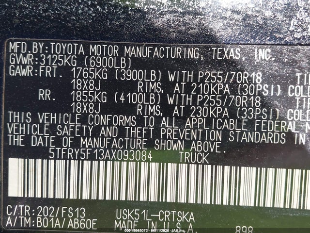 Aukcja sprzedaży 2010 Toyota Tundra Grade 5.7l V8, vin: 5TFRY5F13AX093084, numer aukcji: 45365072
