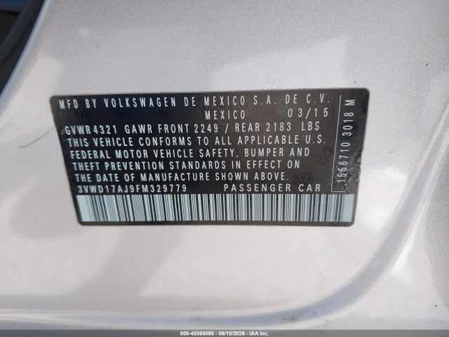 3VWD17AJ9FM329779 Volkswagen Jetta 1.8t Se