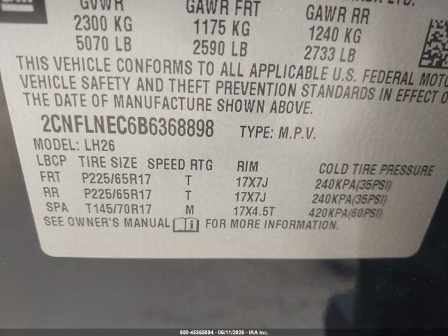 Продажа на аукционе авто 2011 Chevrolet Equinox Lt W/2lt, vin: 2CNFLNEC6B6368898, номер лота: 45365094