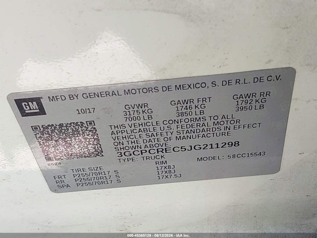 3GCPCREC5JG211298 Chevrolet Silverado 1500 Lt