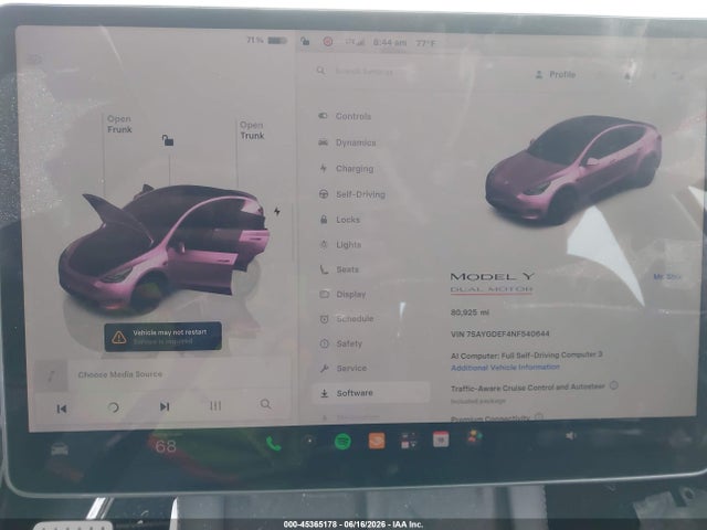 45365178 :رقم المزاد ، 7SAYGDEF4NF540644 vin ، 2022 Tesla Model Y Performance Dual Motor All-wheel Drive مزاد بيع