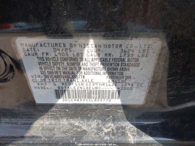 3N1CN8DV4SL855778 Nissan Versa 1.6 S