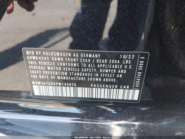 45365197 :رقم المزاد ، WVW3A7CDXPW145670 vin ، 2023 Volkswagen Golf Gti 2.0t Se مزاد بيع