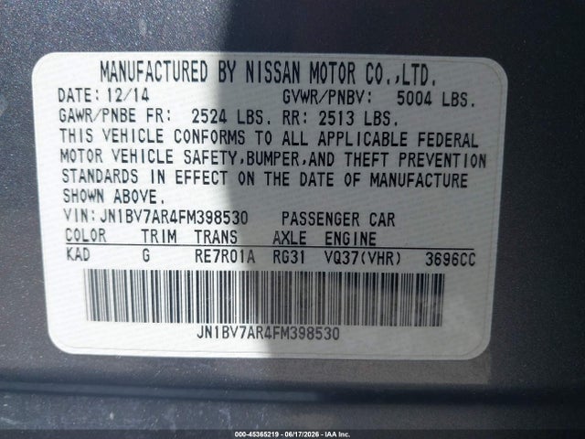 JN1BV7AR4FM398530 Infiniti Q50 Premium