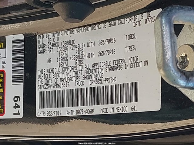 Продажа на аукционе авто 2023 Toyota Tacoma Trd Off Road, vin: 3TMCZ5AN7PM615517, номер лота: 45365220