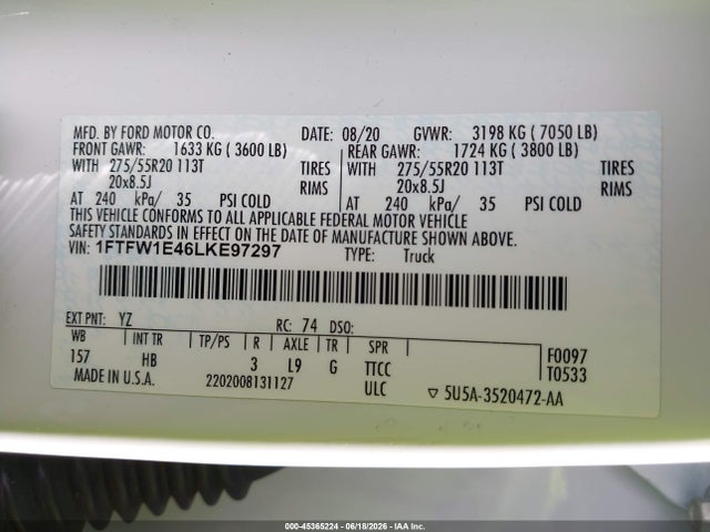 Ford F-150 Lariat 2020 1FTFW1E46LKE97297 Image 9