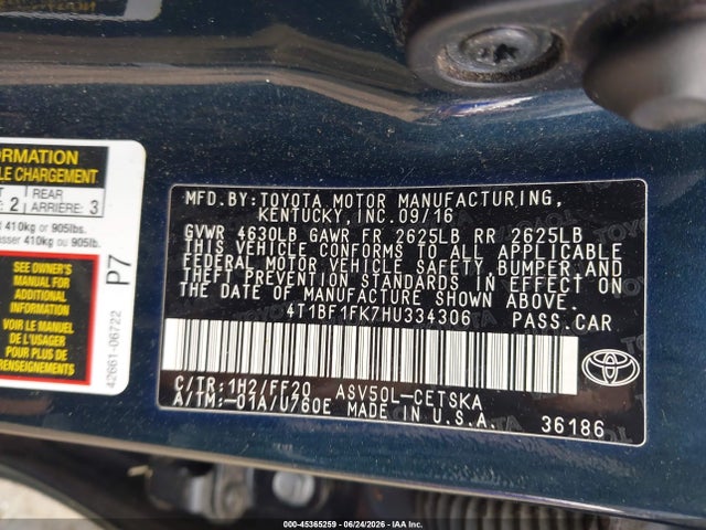 Toyota CAMRY SE 2017 4T1BF1FK7HU334306 Image 9