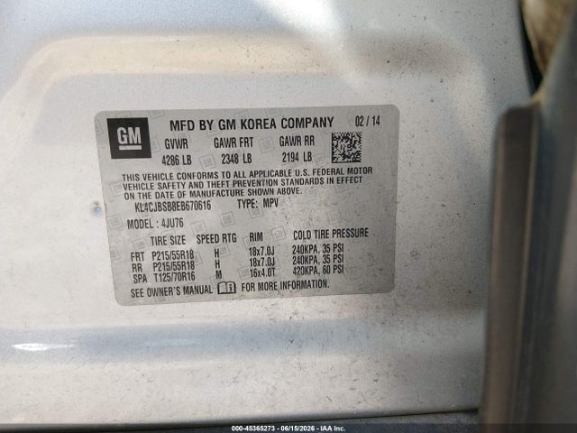 Продаж на аукціоні авто 2014 Buick Encore Convenience, vin: KL4CJBSB8EB670616, номер лоту: 45365273