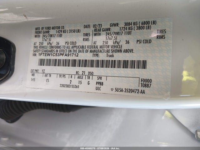 Продаж на аукціоні авто 2023 Ford F-150 Xl, vin: 1FTEW1C53PFA91712, номер лоту: 45365278