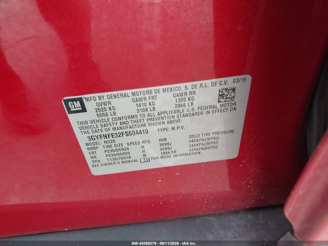 Продажа на аукционе авто 2015 Cadillac Srx Performance Collection, vin: 3GYFNFE32FS604419, номер лота: 45365279