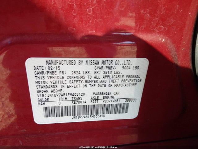 Продажа на аукционе авто 2015 Infiniti Q50 Premium, vin: JN1BV7AR1FM405420, номер лота: 45365293