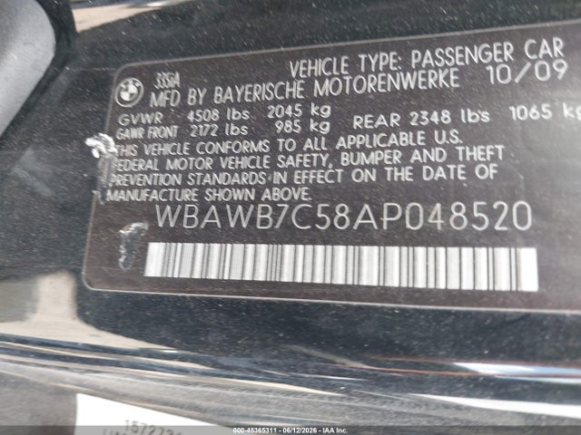 Продажа на аукционе авто 2010 Bmw 335i, vin: WBAWB7C58AP048520, номер лота: 45365311