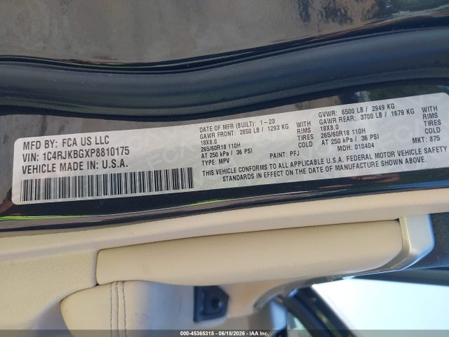 1C4RJKBGXP8810175 Jeep Grand Cherokee L Limited 4x4