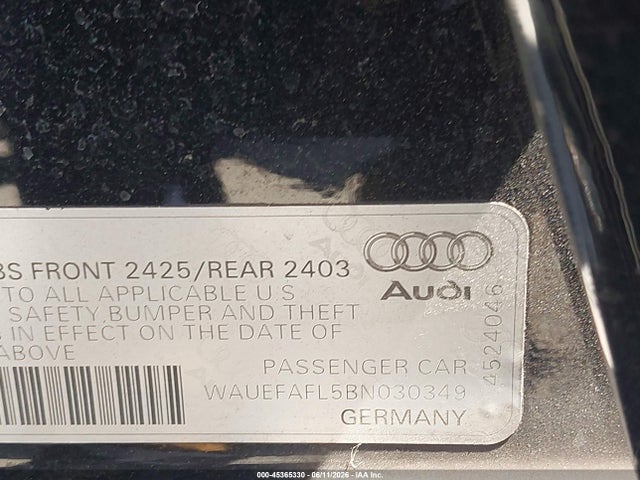 2011 Audi A4 2.0t Premium მანქანა იყიდება აუქციონზე, vin: WAUEFAFL5BN030349, აუქციონის ნომერი: 45365330