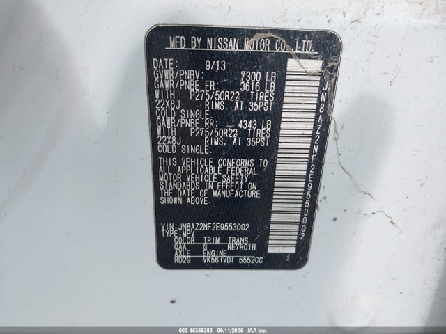 Продаж на аукціоні авто 2014 Infiniti Qx80, vin: JN8AZ2NF2E9553002, номер лоту: 45365383