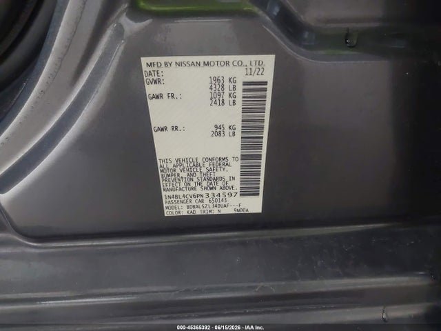 1N4BL4CV6PN334597 Nissan Altima Sr Fwd
