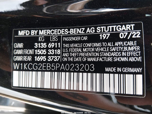 Продажа на аукционе авто 2023 Mercedes-benz Eqs 450 4matic, vin: W1KCG2EB5PA023203, номер лота: 45365441