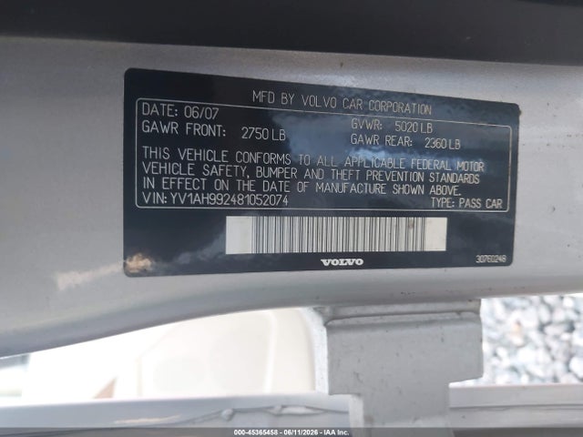 45365458 :رقم المزاد ، YV1AH992481052074 vin ، 2008 Volvo S80 T6 مزاد بيع