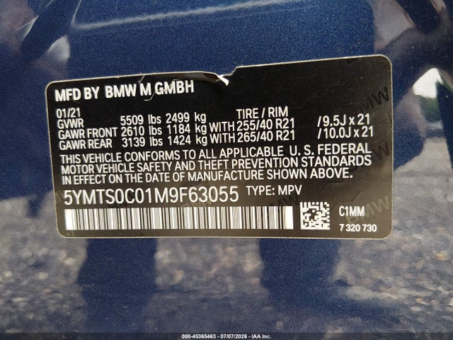 Продажа на аукционе авто 2021 Bmw X3 M, vin: 5YMTS0C01M9F63055, номер лота: 45365463