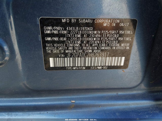 Aukcja sprzedaży 2017 Subaru Crosstrek 2.0i Premium, vin: JF2GPADC2H8263917, numer aukcji: 45365468