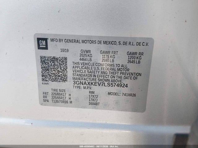 3GNAXKEV7LS574924 Chevrolet Equinox Fwd Lt 1.5l Turbo