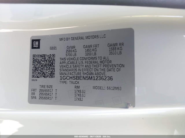 1GCHSBEN5M1236236 Chevrolet Colorado 2wd Long Box Wt