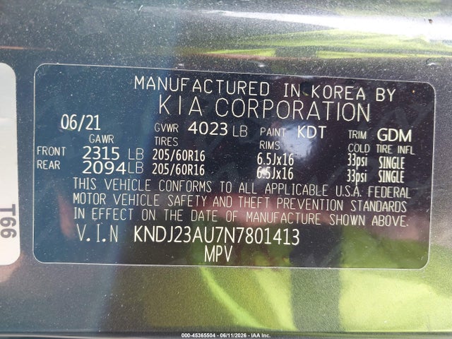 Auction sale of the 2022 Kia Soul Lx, vin: KNDJ23AU7N7801413, lot number: 45365504