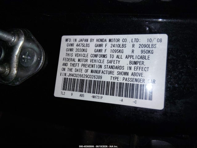 Aukcja sprzedaży 2009 Acura Tsx, vin: JH4CU26629C026389, numer aukcji: 45365506
