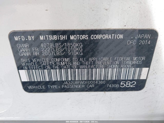 Mitsubishi LANCER GT 2015 JA32U8FW0FU014360 Image 9