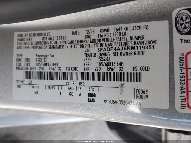 Ford FIESTA S 2019 3FADP4AJ6KM119351 Image 9