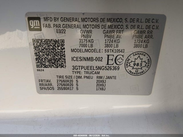 3GTPUEEL5NG526369 GMC Sierra 1500 At4